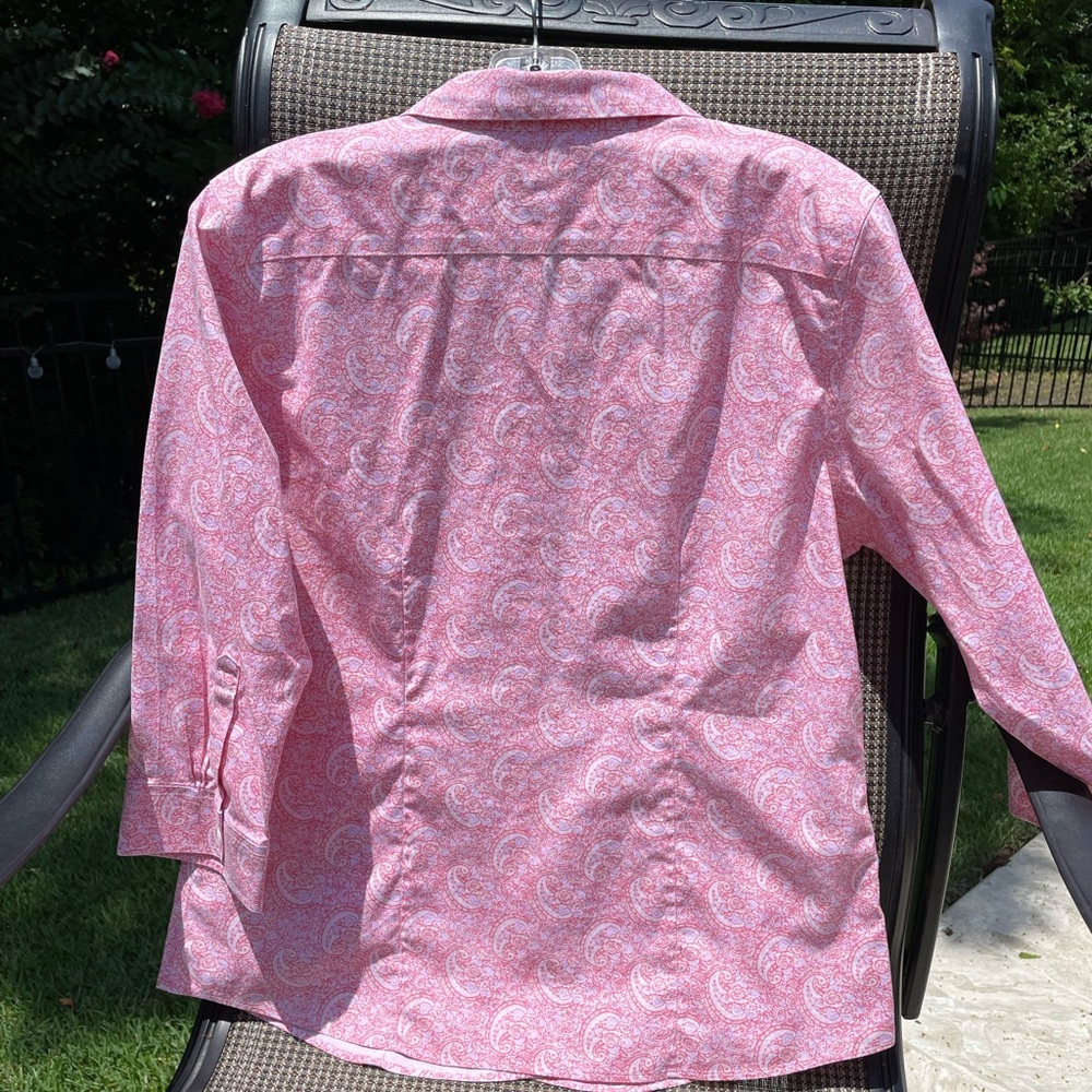 LL Bean No Iron 3/4 Sleeve Pink Paisley Blouse